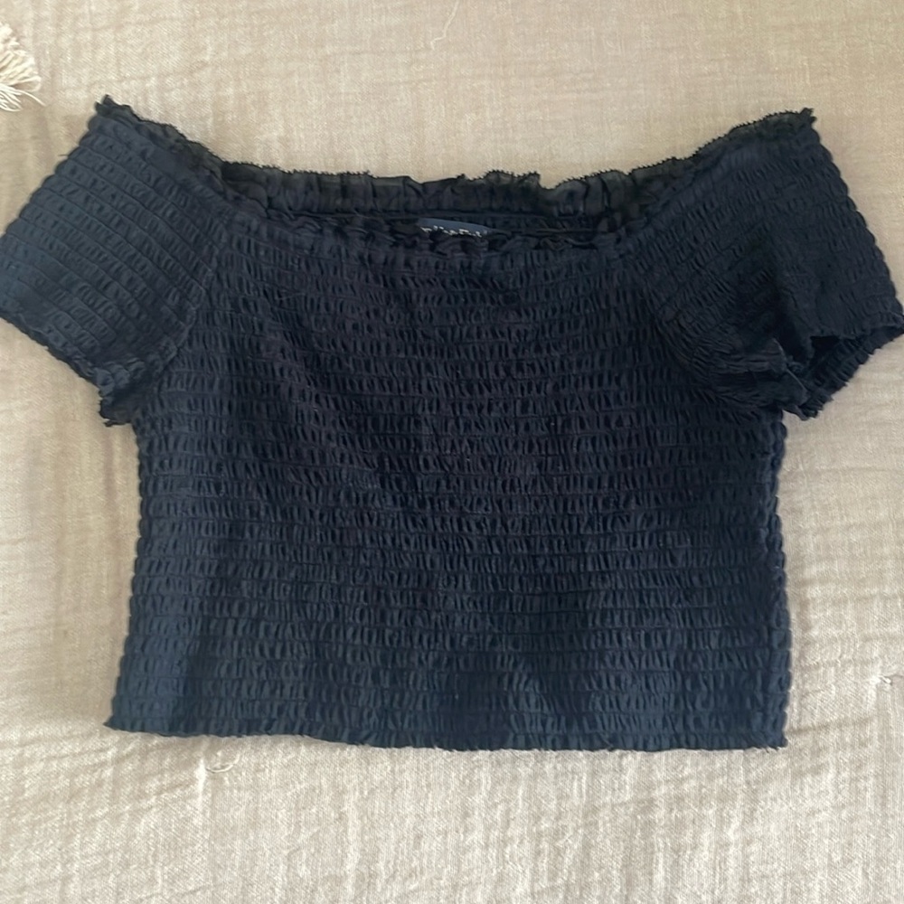 Abercrombie & Fitch Black Smocked Crop Top